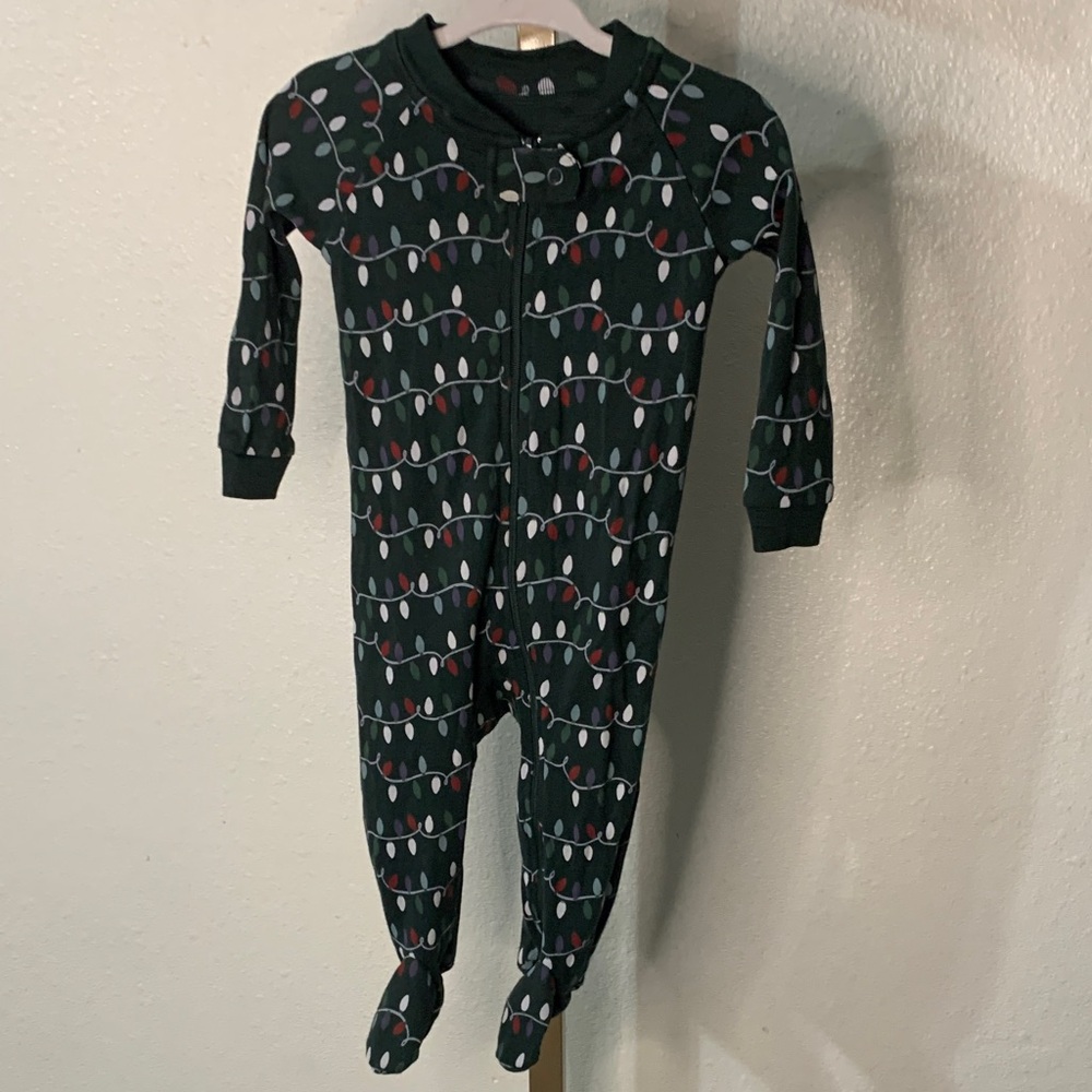 Pact Dark Green Kids One Piece with Christmas lights detail